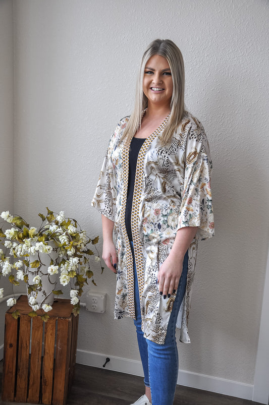 Mixed Pattern Bias Kimono Cardigan