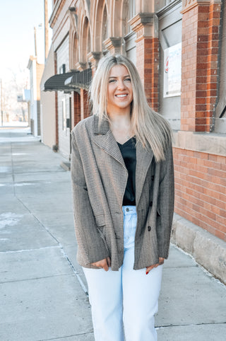 Mixed Pattern Oversized Blazer Jacket