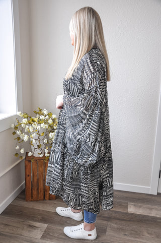 Mixed Print Open Front Kimono