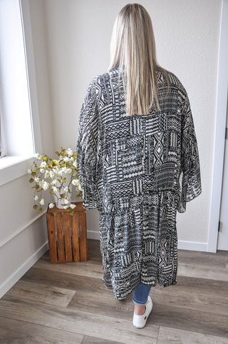 Mixed Print Open Front Kimono