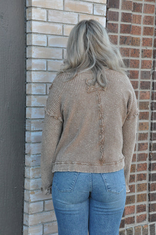 Mocha Button Down LS Top