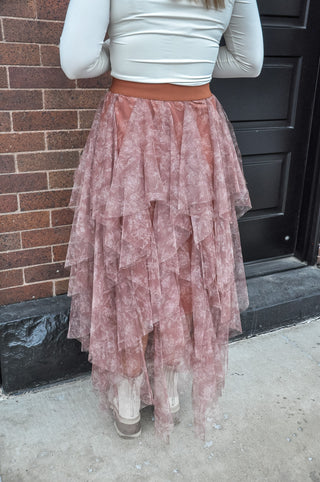 Mocha Floral Mesh Ballerina Skirt