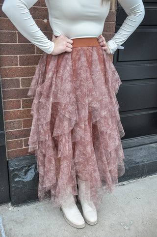 Mocha Floral Mesh Ballerina Skirt