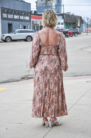 Mocha Leaf Printed Maxi Dress | JQ Clothing Co.