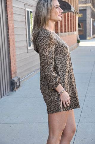 Mocha Leopard Print LS Pleated Romper