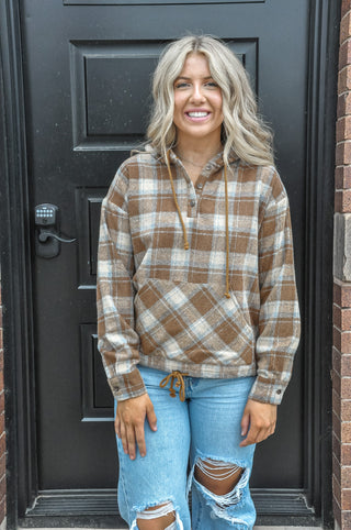 Mocha Combo Plaid Flannel Hoodie