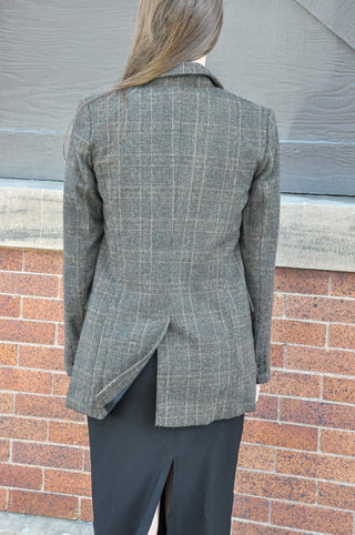 Mocha Plaid Front Button Blazer