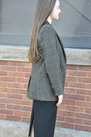 Mocha Plaid Front Button Blazer