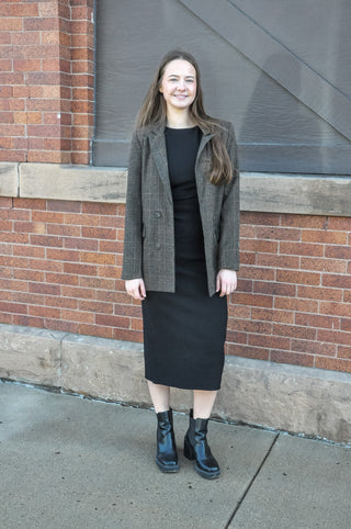 Mocha Plaid Front Button Blazer