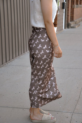 Mocha Printed Bias Midi Skirt
