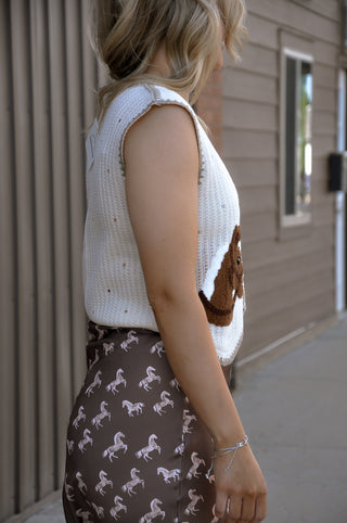 Horse Patch Crochet Knit Sweater Vest