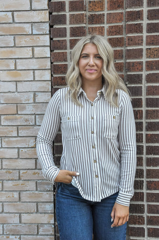 Mocha Striped Button-Down Shirt