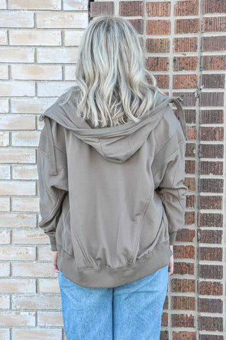 Mocha Terry Knit Zip Up Hoodie