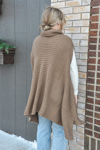 Mocha Turtleneck Knit Poncho