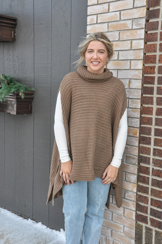 Mocha Turtleneck Knit Poncho