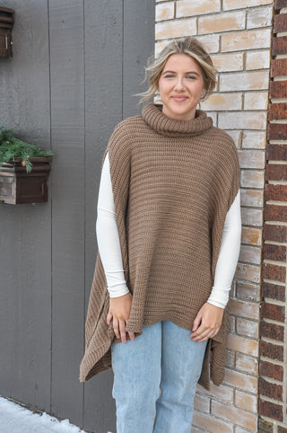 Mocha Turtleneck Knit Poncho