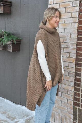 Mocha Turtleneck Knit Poncho