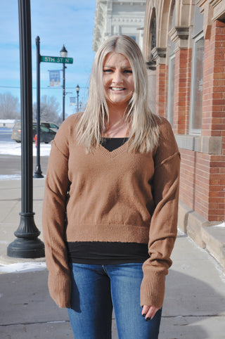 Mocha V-Neck Sweater