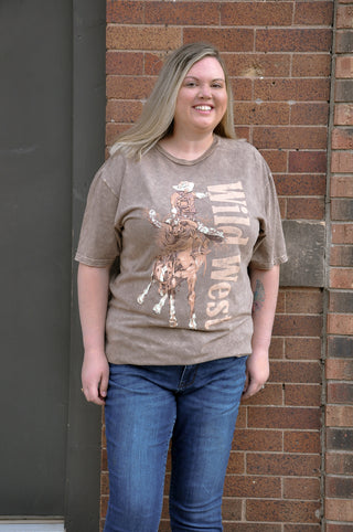 Mocha Washed Wild West Graphic Tee