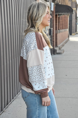 Mocha/Latte Vintage Panelwork Floral Pullover