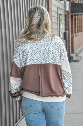 Mocha/Latte Vintage Panelwork Floral Pullover