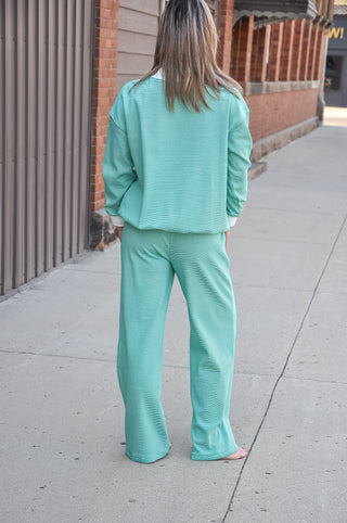 Mock Neck Striped Sweatshirt Pant Set, view 5