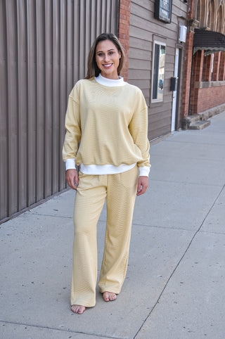 Mock Neck Striped Sweatshirt Pant Set, view 2
