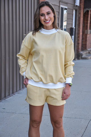 Mock Neck Striped Sweatshirt Short Set, view 4
