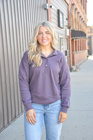 Mock Snap Button Neck Sweatshirt