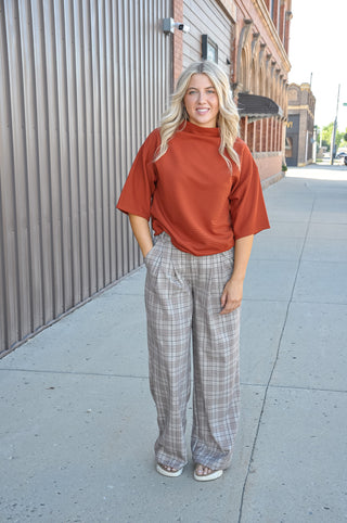 Mock Turtleneck Short Sleeve Pullover Top