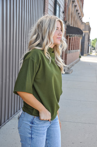 Mock Turtleneck Short Sleeve Pullover Top