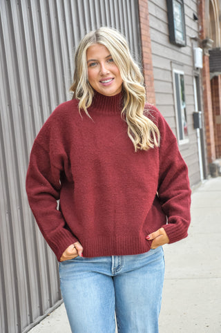 Mockneck Long Sleeve Ribbed Knit Sweater