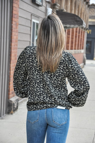 Moonlit Floral Tie LS Blouse