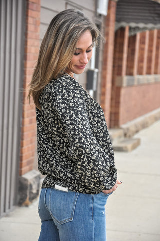 Moonlit Floral Tie LS Blouse