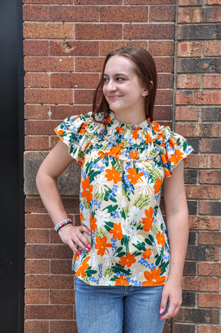 Multi-Color Floral Print Woven Top