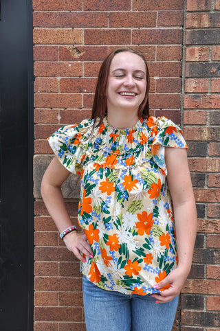 Multi-Color Floral Print Woven Top