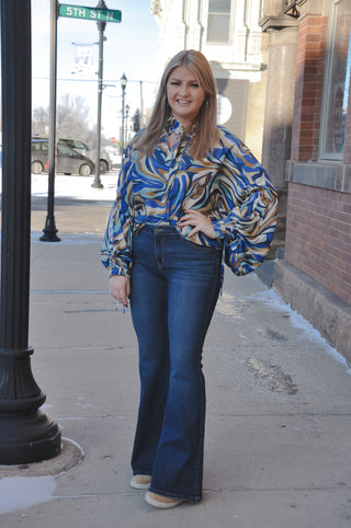 Multi Color Neck Tied Blouse