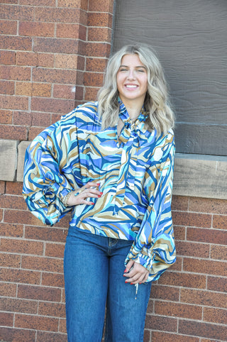 Multi Color Neck Tied Blouse