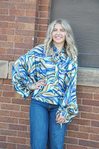 Multi Color Neck Tied Blouse