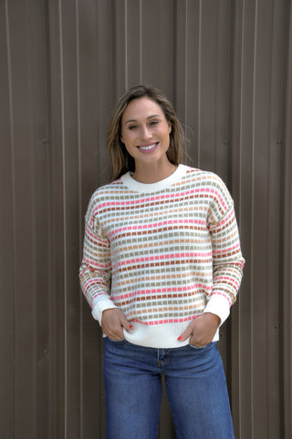 Multi Color Texture Striped Sweater