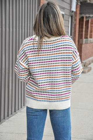 Multi Color Texture Striped Sweater