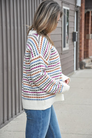 Multi Color Texture Striped Sweater
