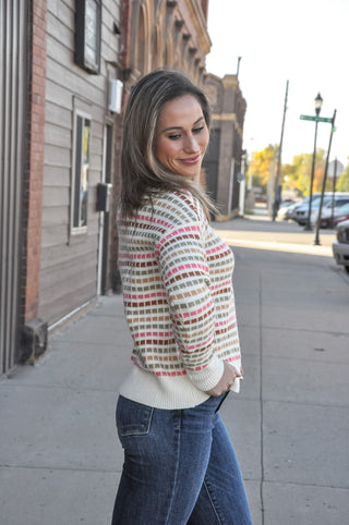 Multi Color Texture Striped Sweater, view 2 | JQ Clothing Co.