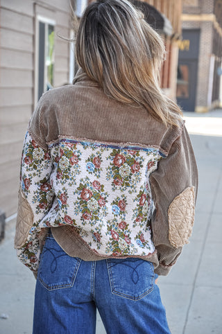 Multi Fabric Blocked Jacket Brown Beige