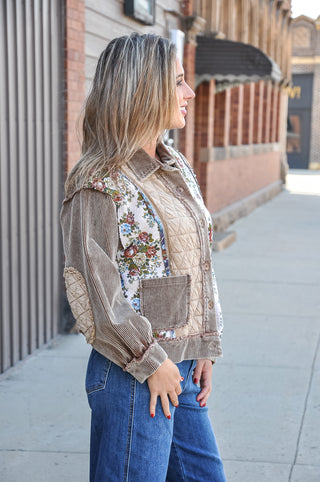 Multi Fabric Blocked Jacket Brown Beige
