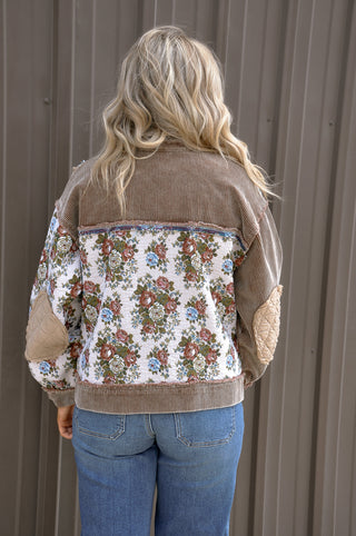 Multi Fabric Blocked Jacket Brown Beige, view 3