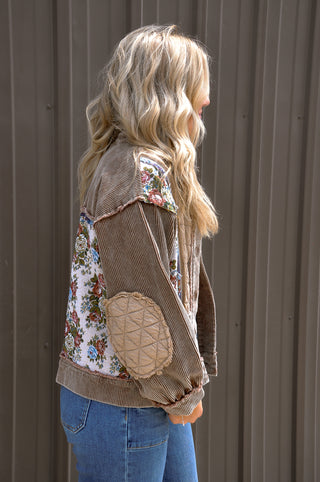 Multi Fabric Blocked Jacket Brown Beige, view 2