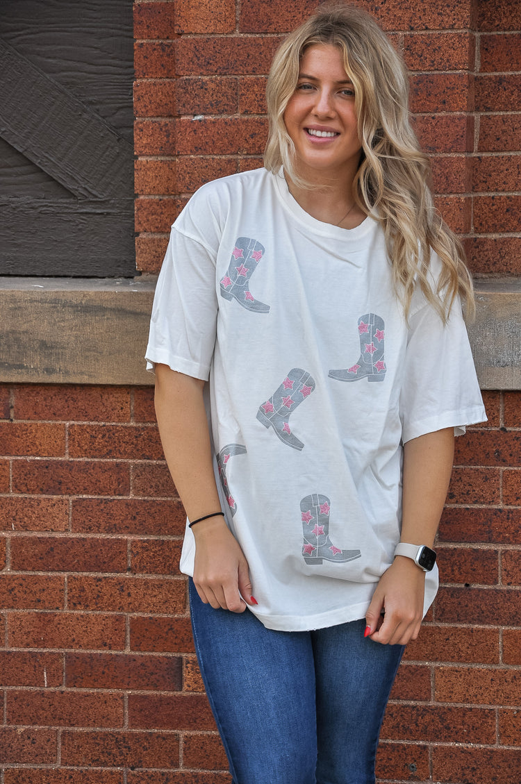 Multi Glitter Cowboy Boots Graphic Tee