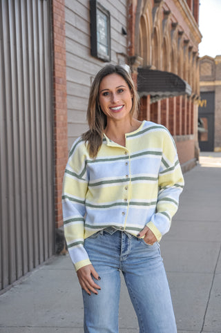 Multi Stripe Button Front Cardigan