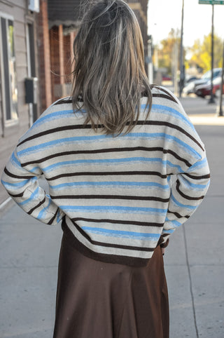 Multi Stripe Reversible Button Front Knit Cardigan